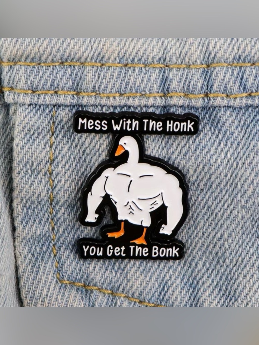 Mess With The Honk White Goose Pin - Funny Accessory NEW - Picture 4 of 5